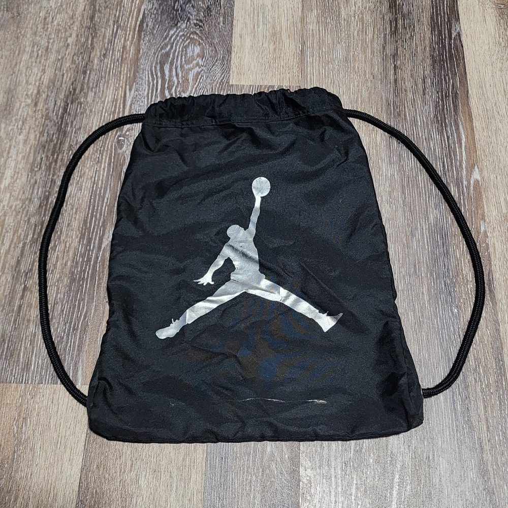 Air Jordan Jumpman Drawstring Sports Gym Bag Backpack Black Silver Basketball
